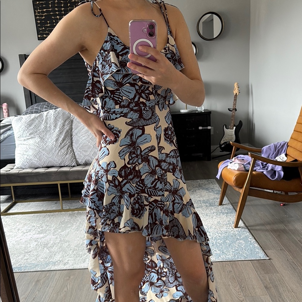 Floral Blue and Cream Women's Dress